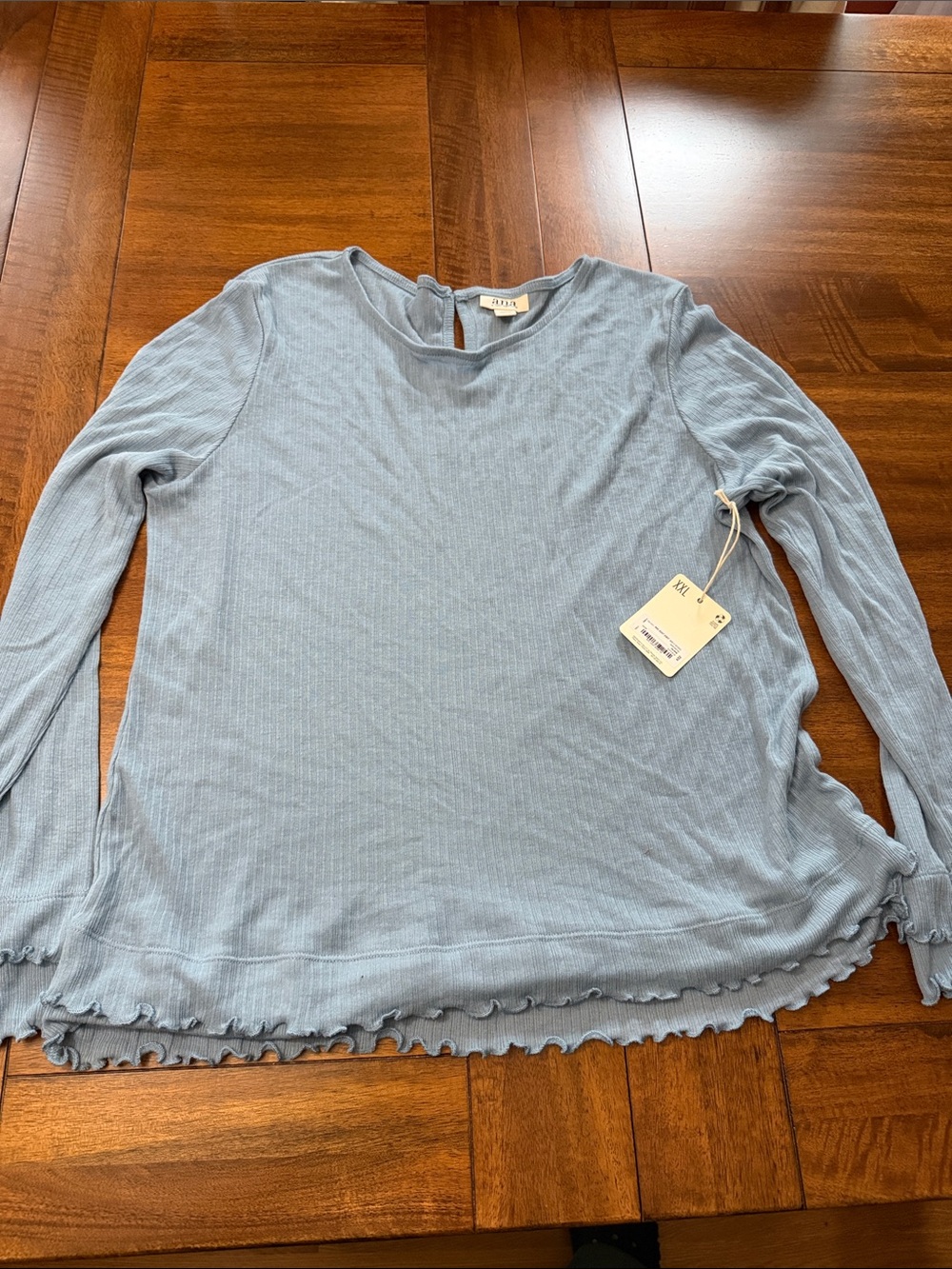 a.n.a Powder Blue Ribbed Long Sleeve Top with Ruffle Trim